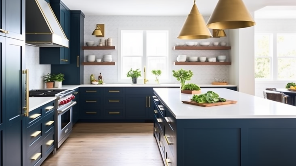 deep blue hand painted kitchen