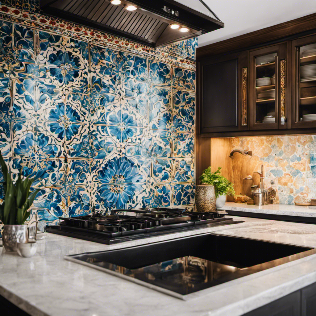 An image showcasing a stunning, one-of-a-kind kitchen backsplash