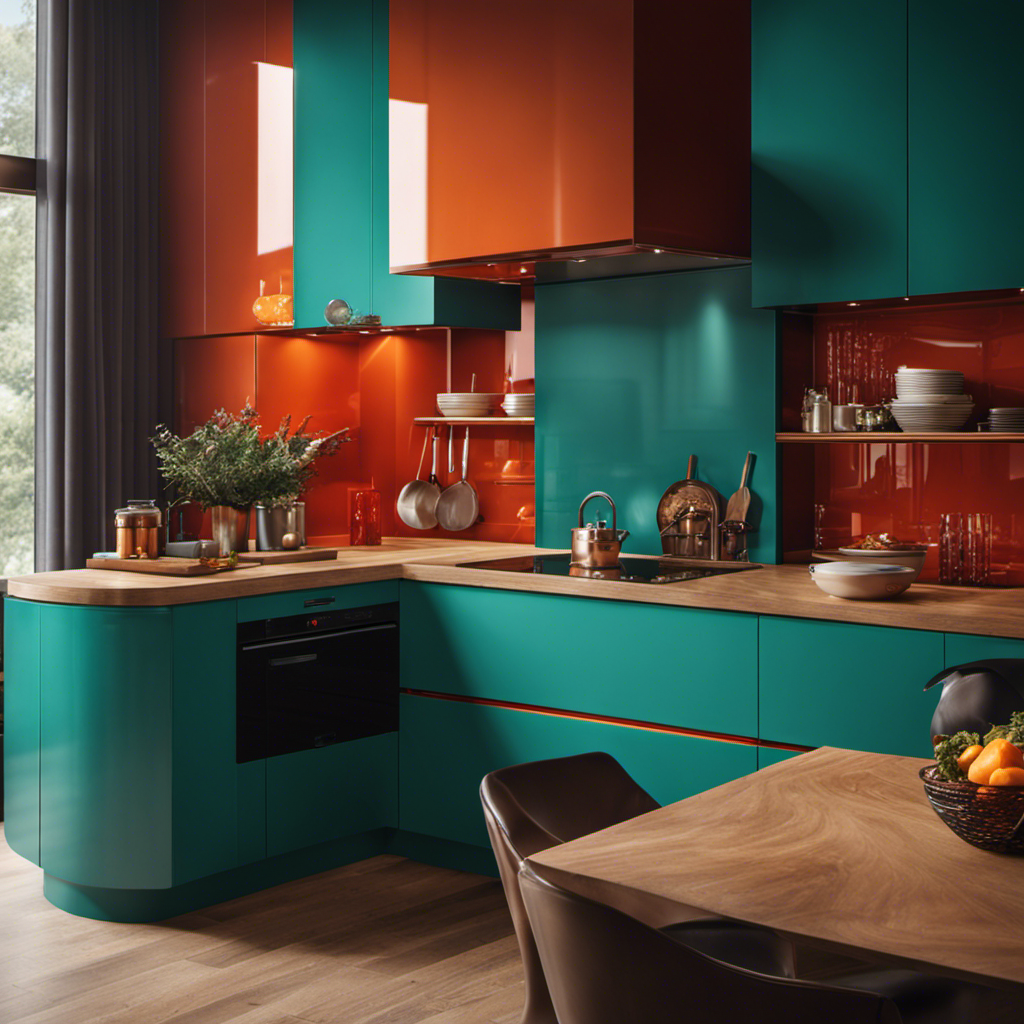 An image showcasing a vibrant kitchen with bold color combinations