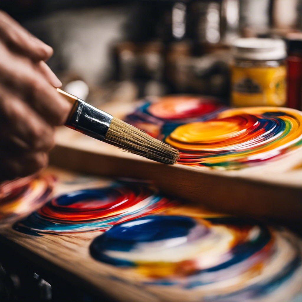 An image showcasing a kitchen cabinet being hand-painted, with a close-up view capturing the meticulous brush strokes and attention to detail