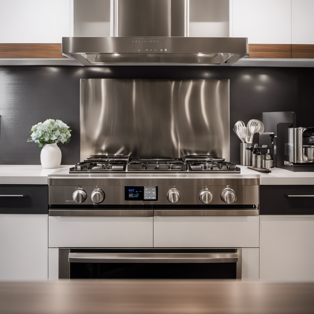 An image showcasing a sleek, modern kitchen with gleaming stainless steel appliances