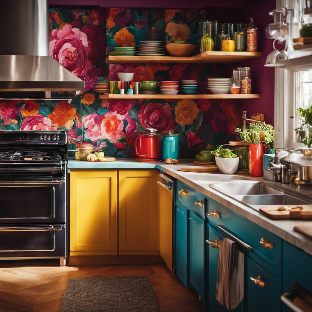 An image showcasing a vibrant, hand-painted kitchen where appliances steal the spotlight