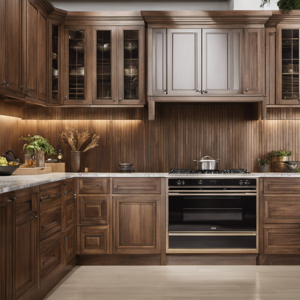 An image showcasing a range of kitchen cabinets that highlights the intricate details of different finishes and stains