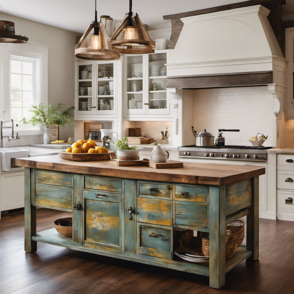 E the charm of hand-painted kitchen islands with an image that showcases a rustic, farmhouse-inspired piece