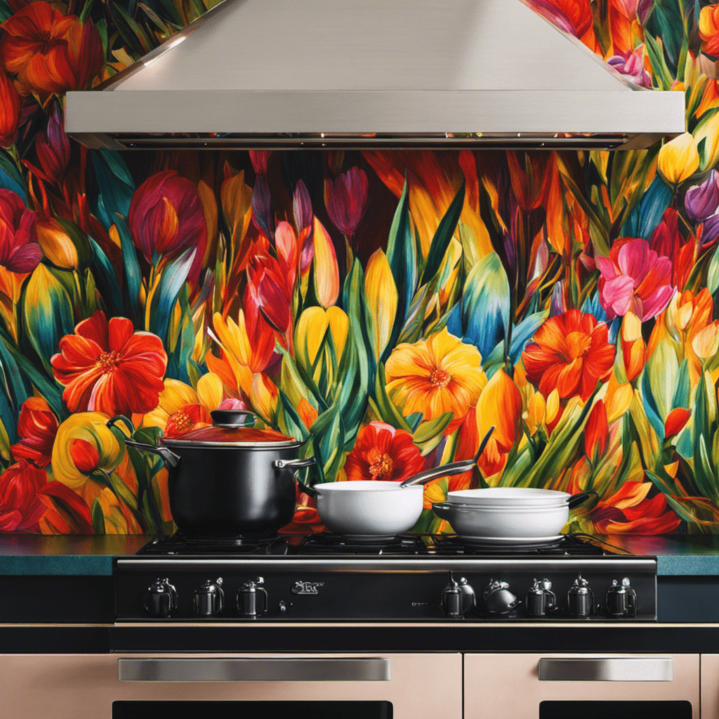 An image showcasing a vibrant hand-painted kitchen backsplash