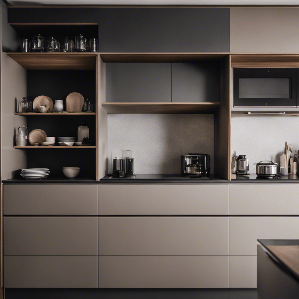 An image showcasing two kitchen cabinets side by side, one hand-painted with a smooth matte finish in a muted color, exuding a modern and sophisticated feel; the other cabinet hand-painted with a glossy finish, reflecting light for a sleek and luxurious ambiance