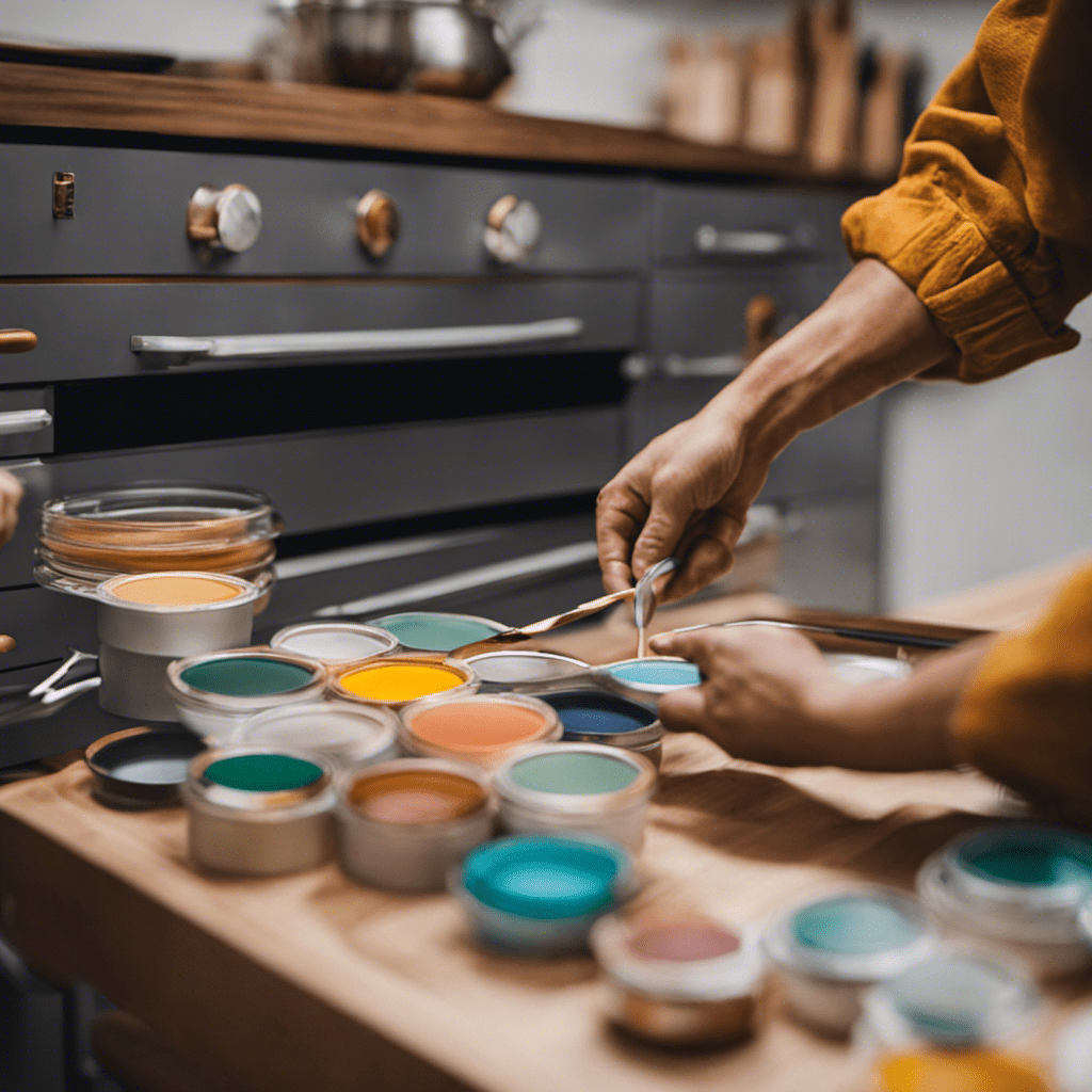 An image showcasing a pair of skilled hands meticulously hand painting kitchen cupboards