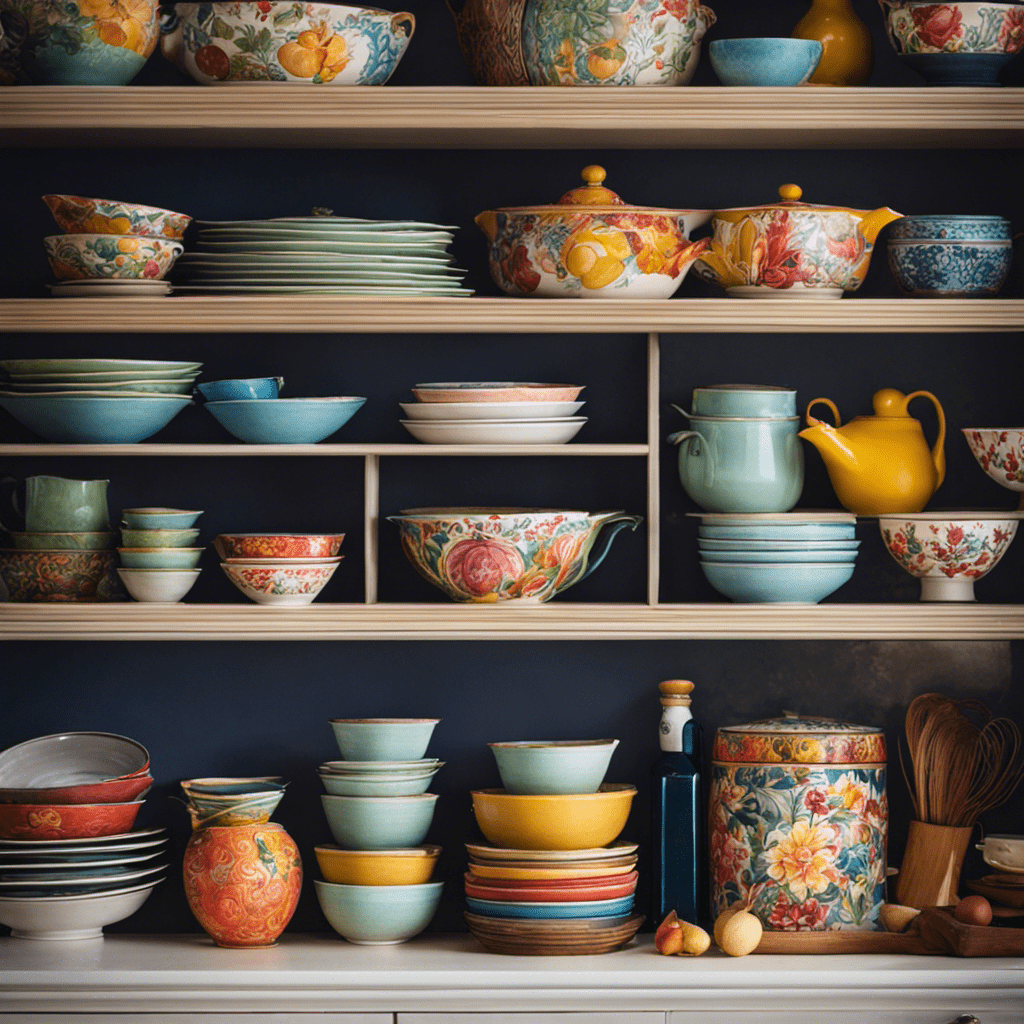 An image showcasing the meticulous artistry of hand-painted kitchen shelves and pantries