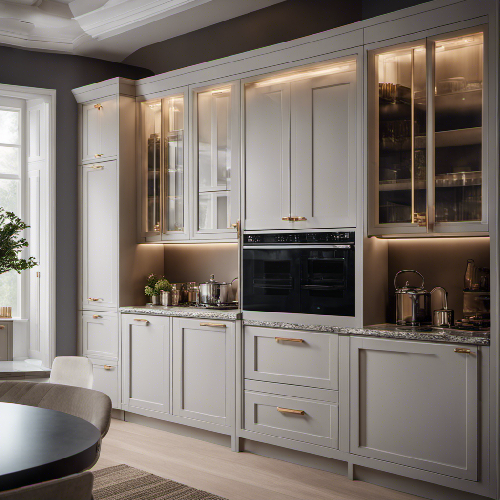 An image showcasing a pristine kitchen with hand-painted cabinets