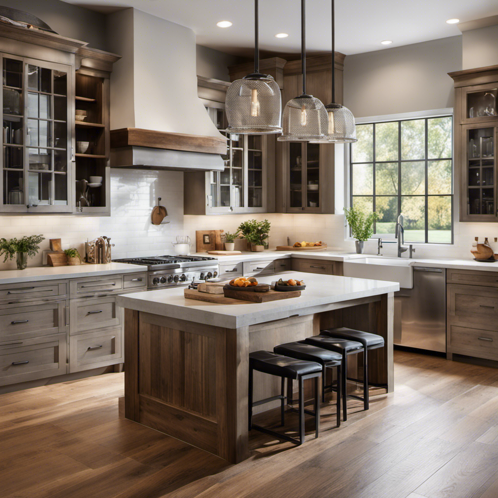 An image capturing the essence of a modern farmhouse kitchen design, blending rustic charm with sleek contemporary elements