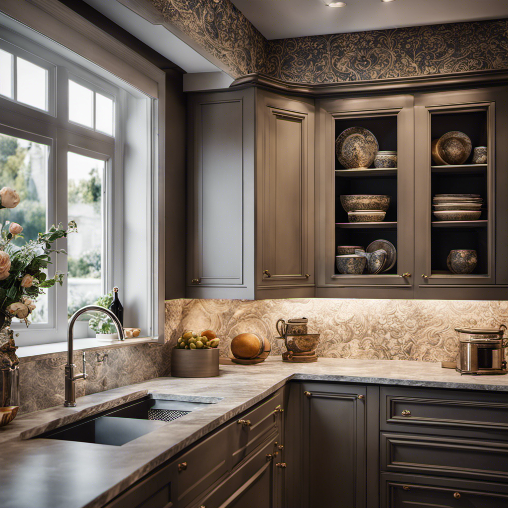 An image featuring a modern, sleek kitchen with a stunning blend of traditional and contemporary elements