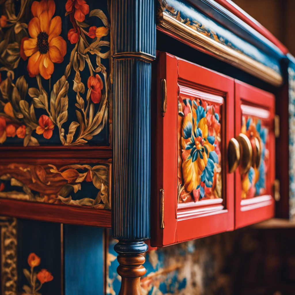 An image showcasing a hand-painted kitchen cupboard: vibrant, intricate brushstrokes highlighting unique textures and patterns, juxtaposed against a flawlessly smooth finish