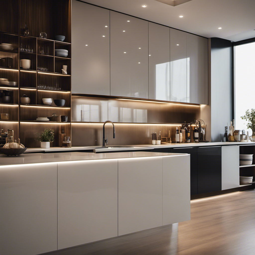 An image showcasing a close-up of a sleek, modern kitchen cabinet