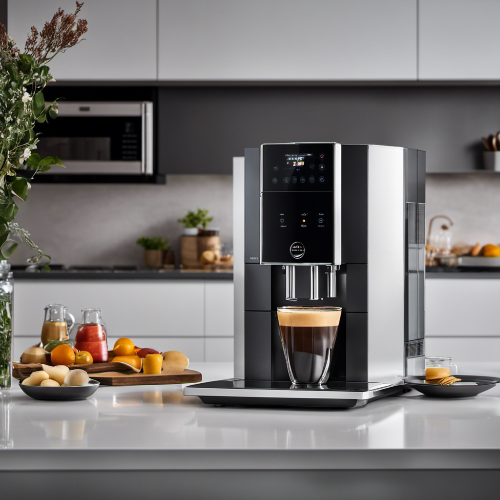 An image showcasing a sleek, contemporary kitchen adorned with smart appliances: a refrigerator with a touchscreen display, a voice-controlled oven, a coffee maker with programmable settings, and a smart cooking assistant integrated into the countertop