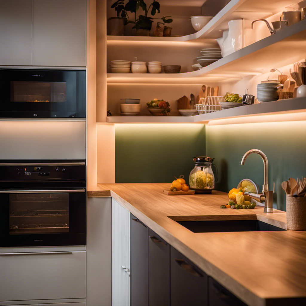 An image capturing a beautifully illuminated hand-painted kitchen, showcasing smart lighting solutions