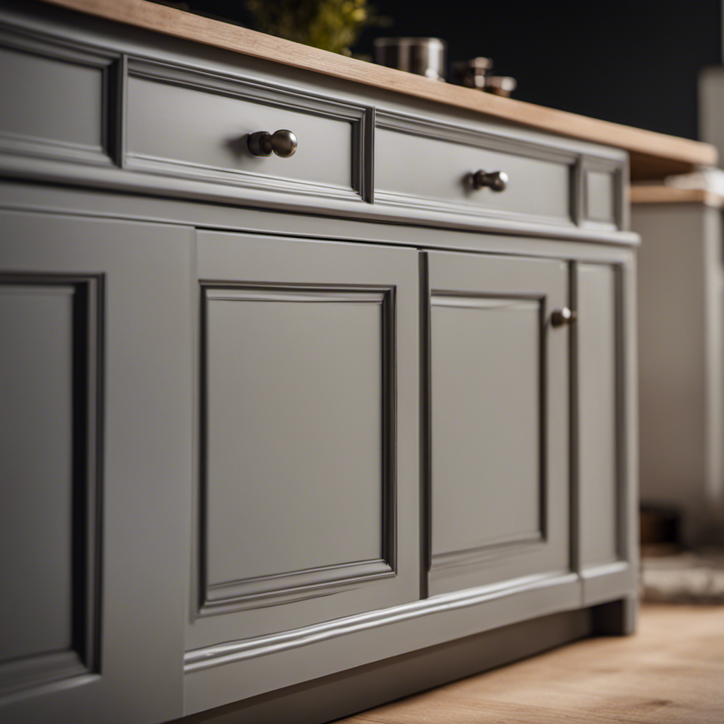 An image showcasing a meticulously applied coat of primer on a kitchen cabinet, highlighting its smooth texture, even coverage, and ability to create a perfect base for flawless paint application