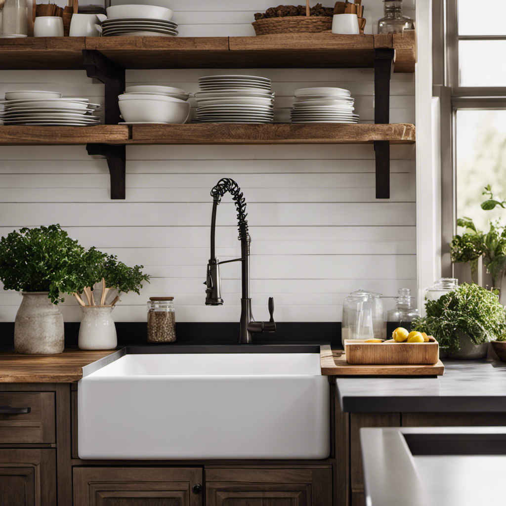 An image showcasing an urban farmhouse kitchen with a seamless blend of rustic and modern elements