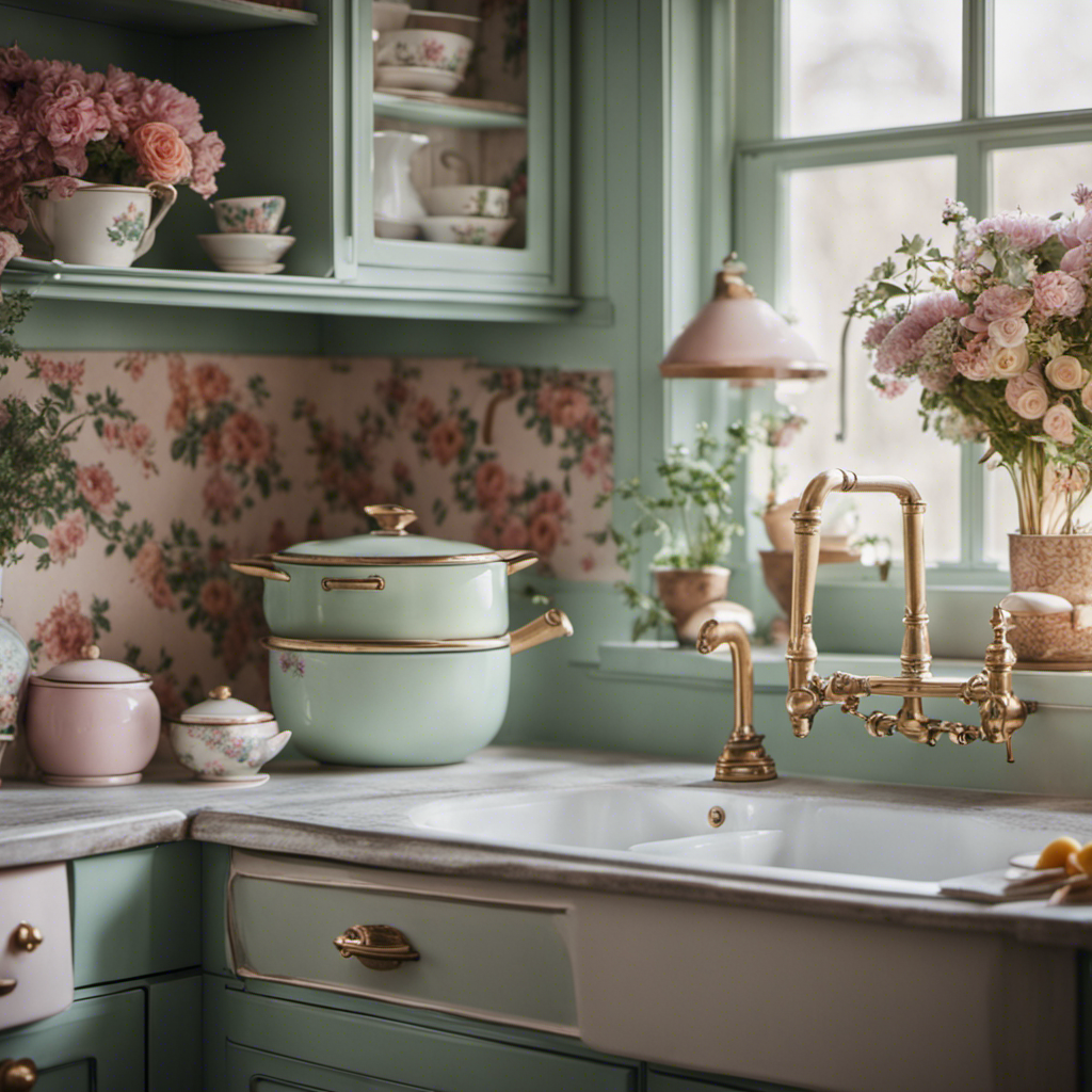 Craft an enchanting image showcasing a charming vintage kitchen design