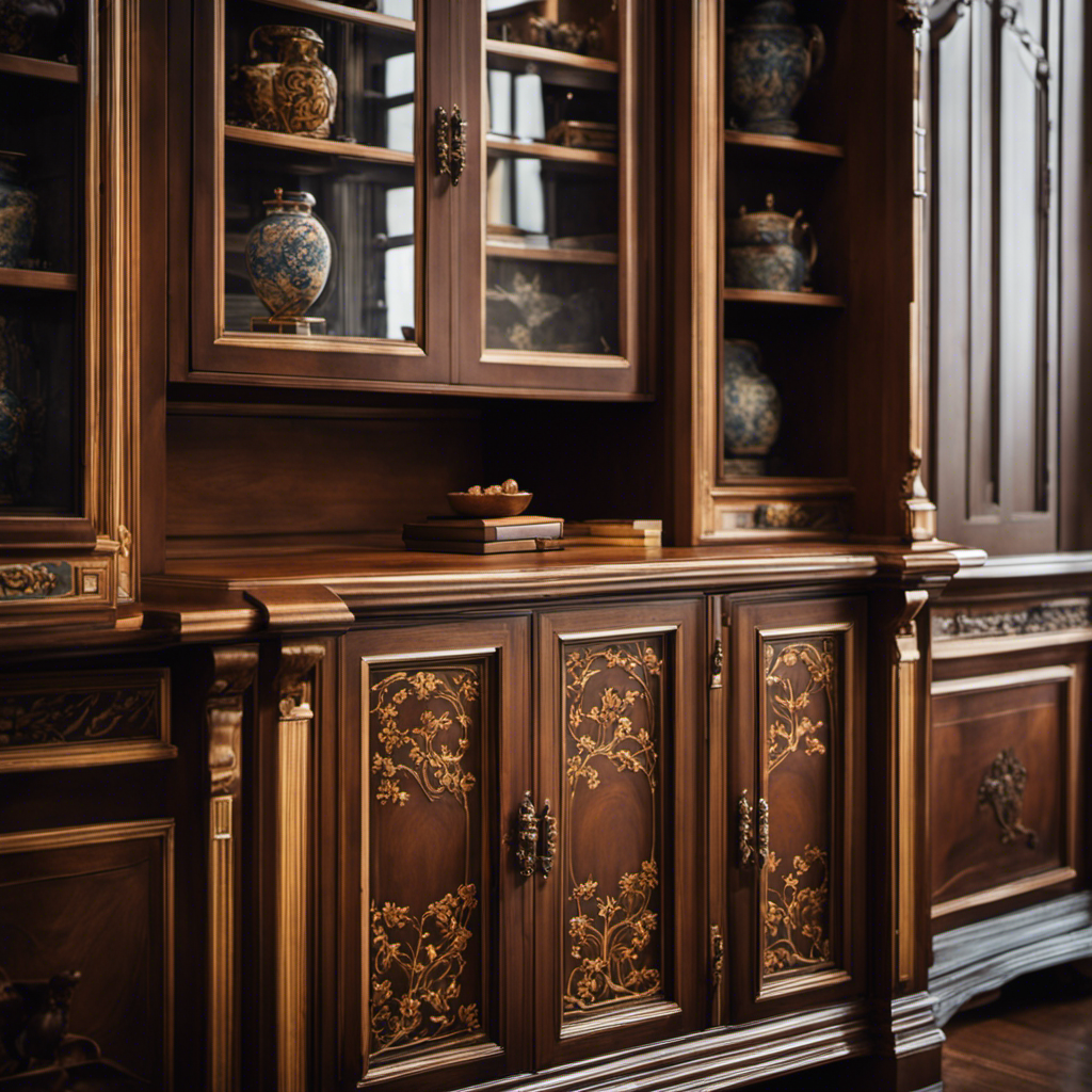 An image showcasing a meticulously hand-painted cabinet, nestled within an elegant woodwork ensemble