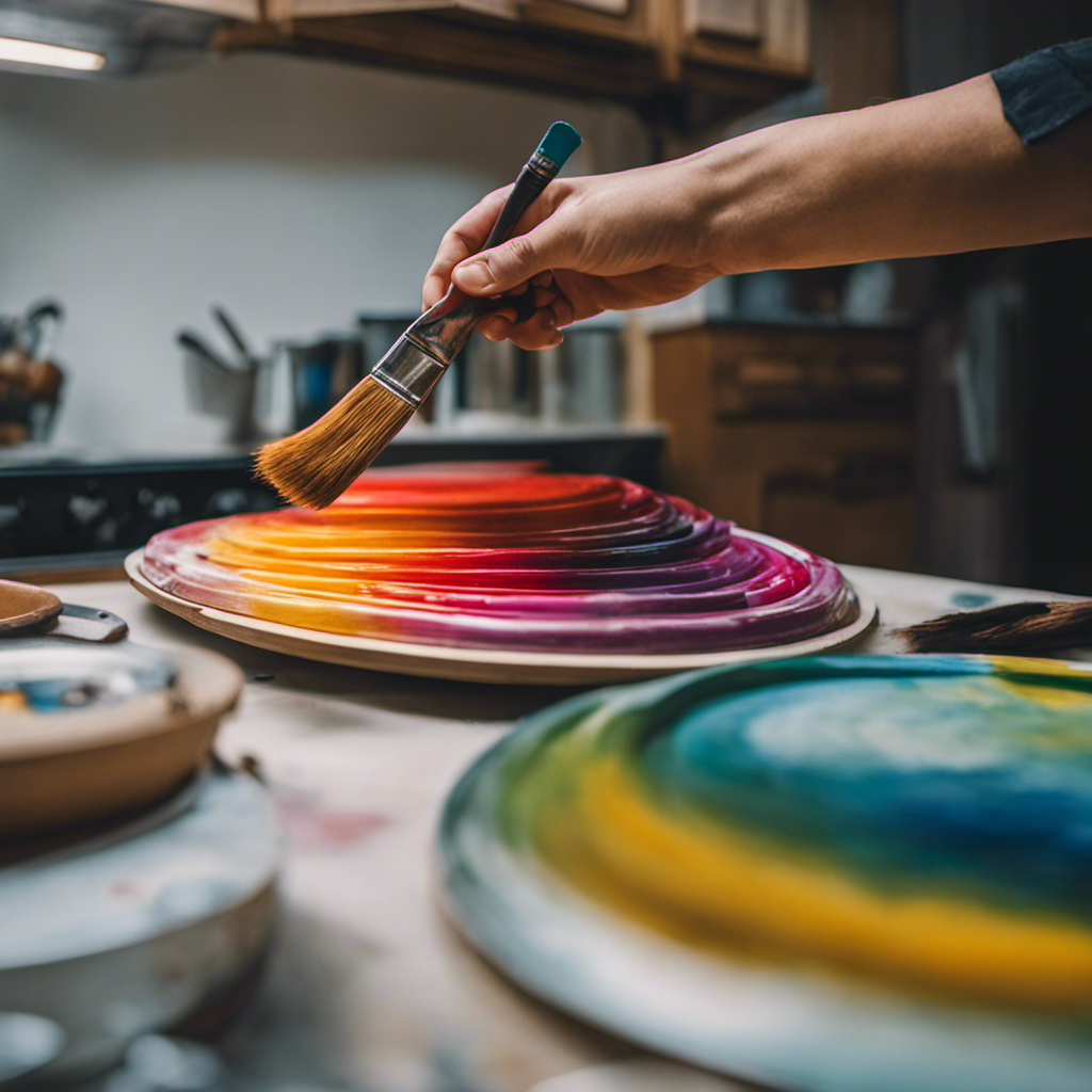 An image showcasing a skillful painter expertly transforming a worn-out kitchen cupboard into a stunning piece of art