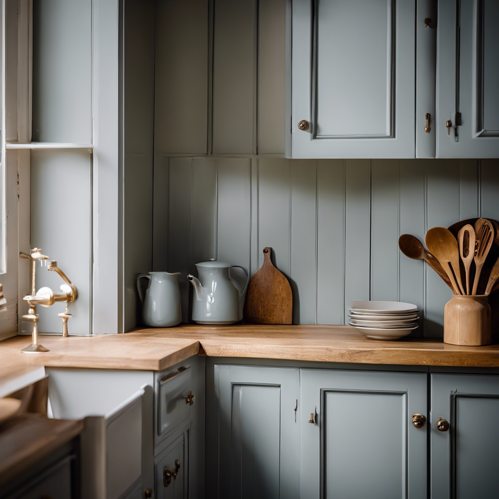 An image that showcases the transformation of worn-out, outdated kitchen cabinets into stunning, freshly painted ones