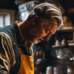 An image showcasing a skilled craftsman in Harrogate, meticulously transforming worn-out kitchen cabinets into stunning works of art