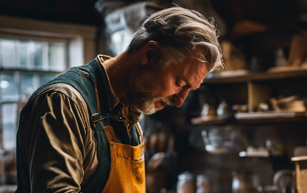 An image showcasing a skilled craftsman in Harrogate, meticulously transforming worn-out kitchen cabinets into stunning works of art