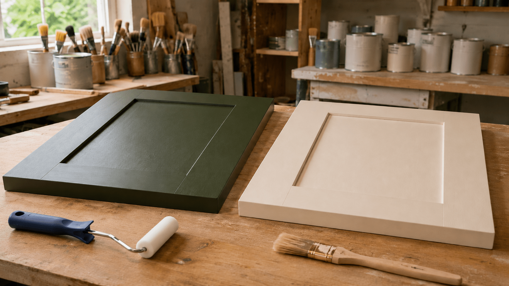 kitchen cupboard painters roller and brush