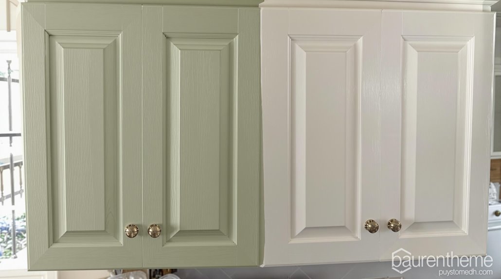 2 kitchen doors one painted in green one white