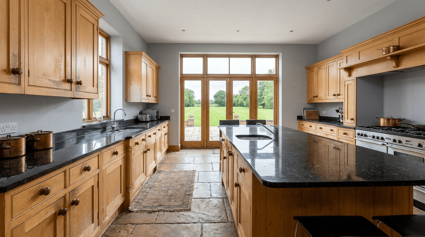 Kitchen cupboards before professional repainting