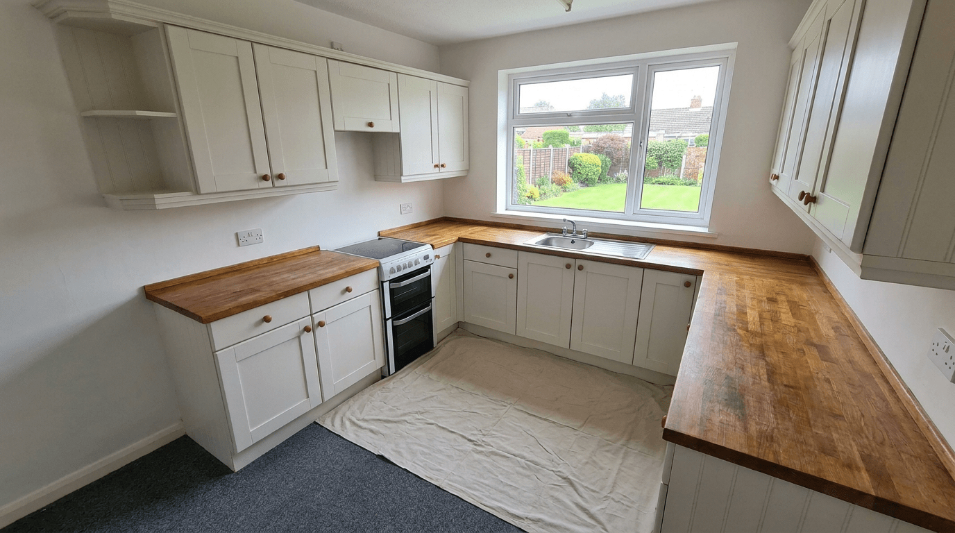 The same kitchen cupboards after professional hand repainting