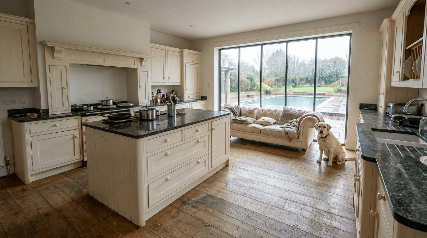 Kitchen cupboards before professional repainting
