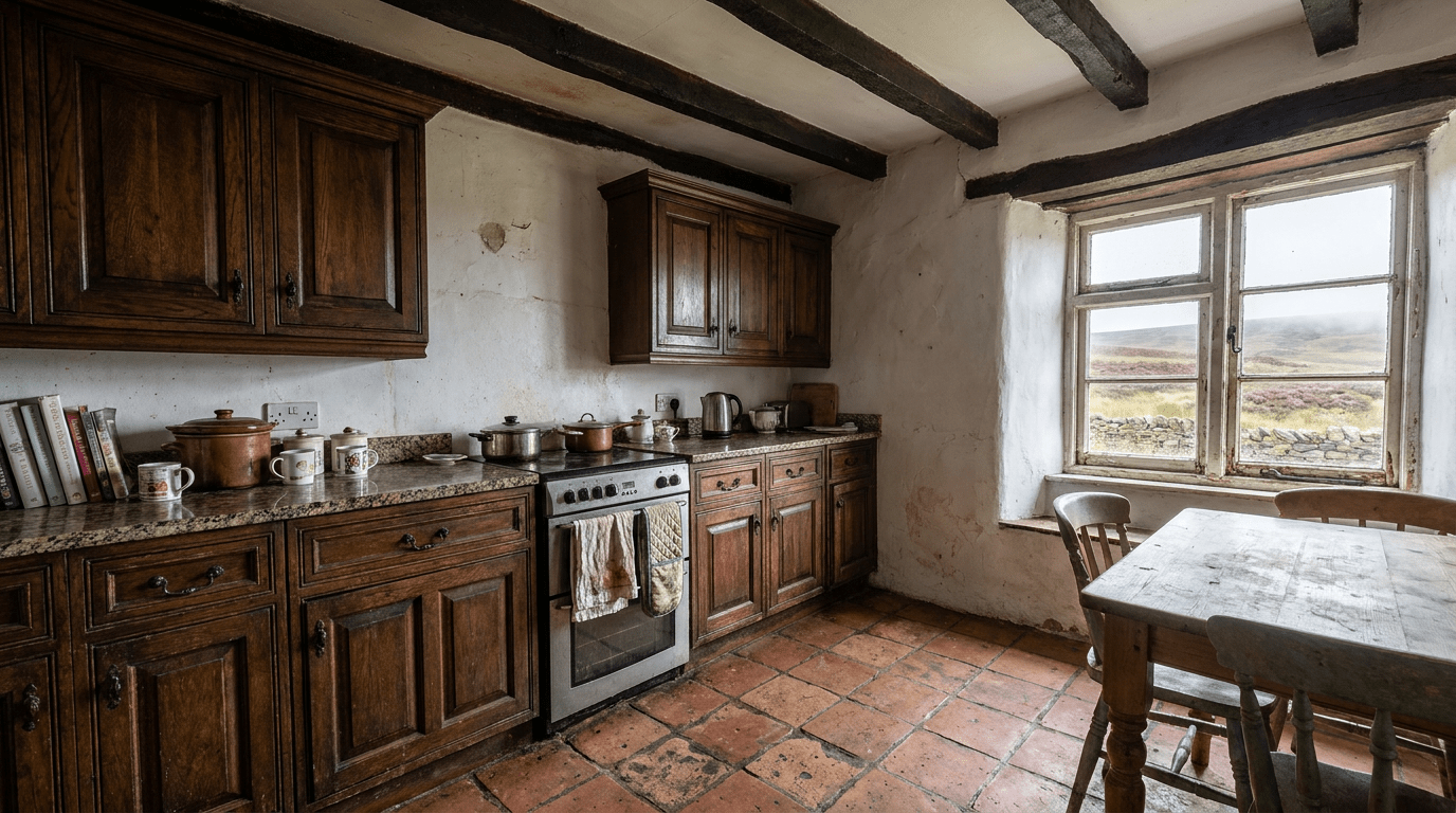 Kitchen cupboards before professional repainting